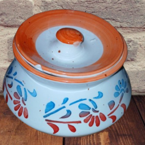 White Container With Lid Floral Prints Pottery